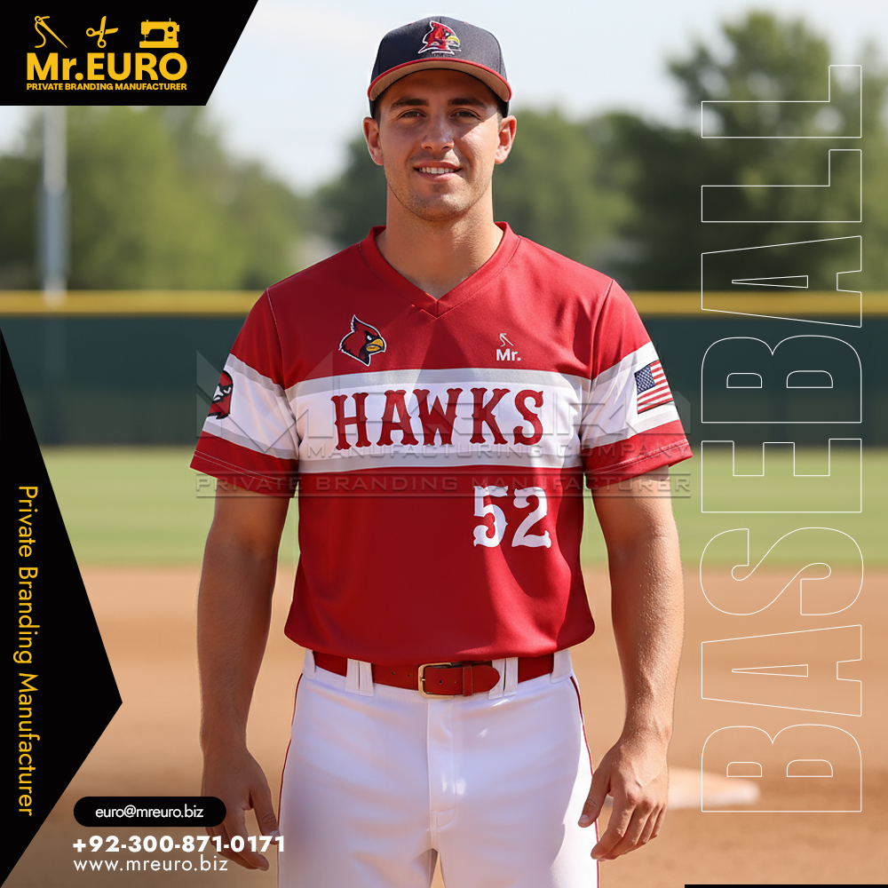 Red V-Neck Baseball Jersey