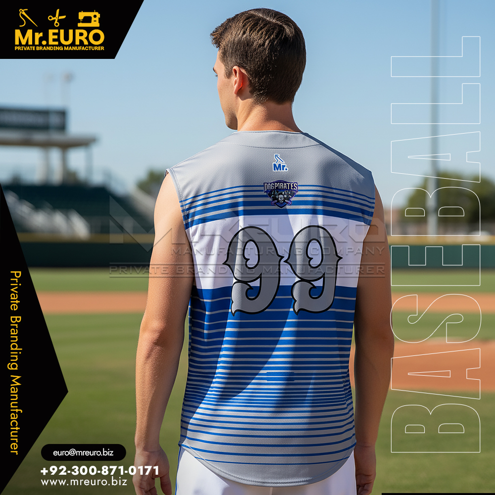 Blue Baseball Sleeveless Jersey Full Button Style - Image 2