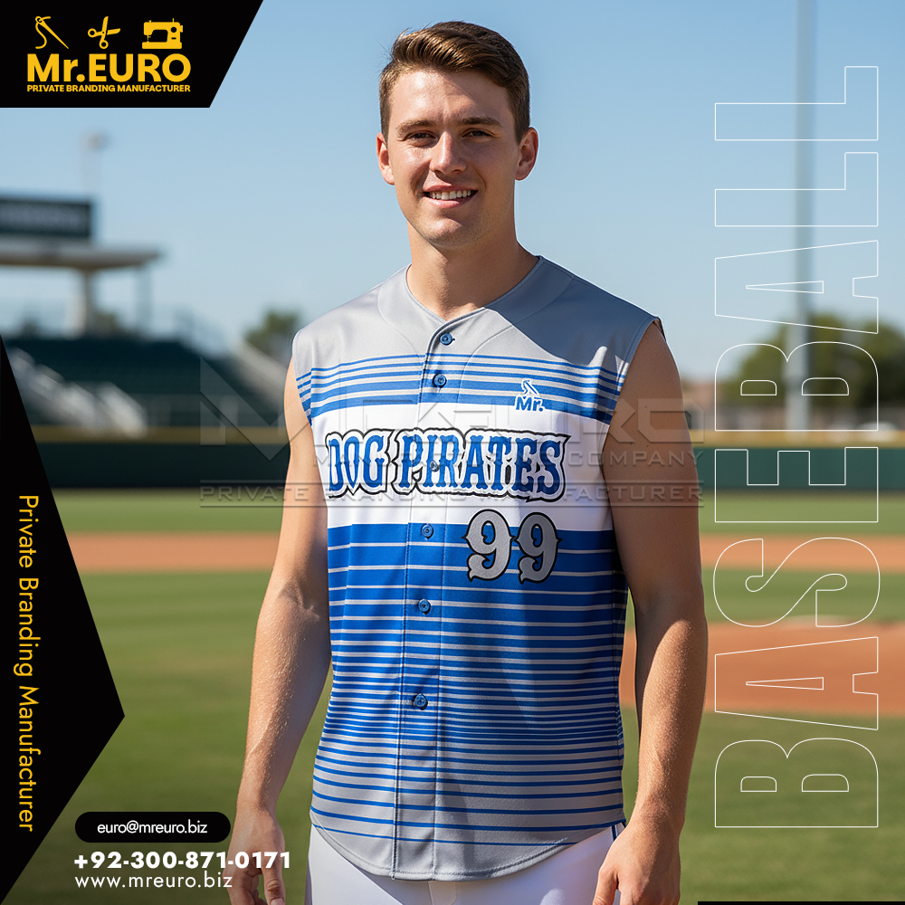 Blue Baseball Sleeveless Jersey Full Button Style