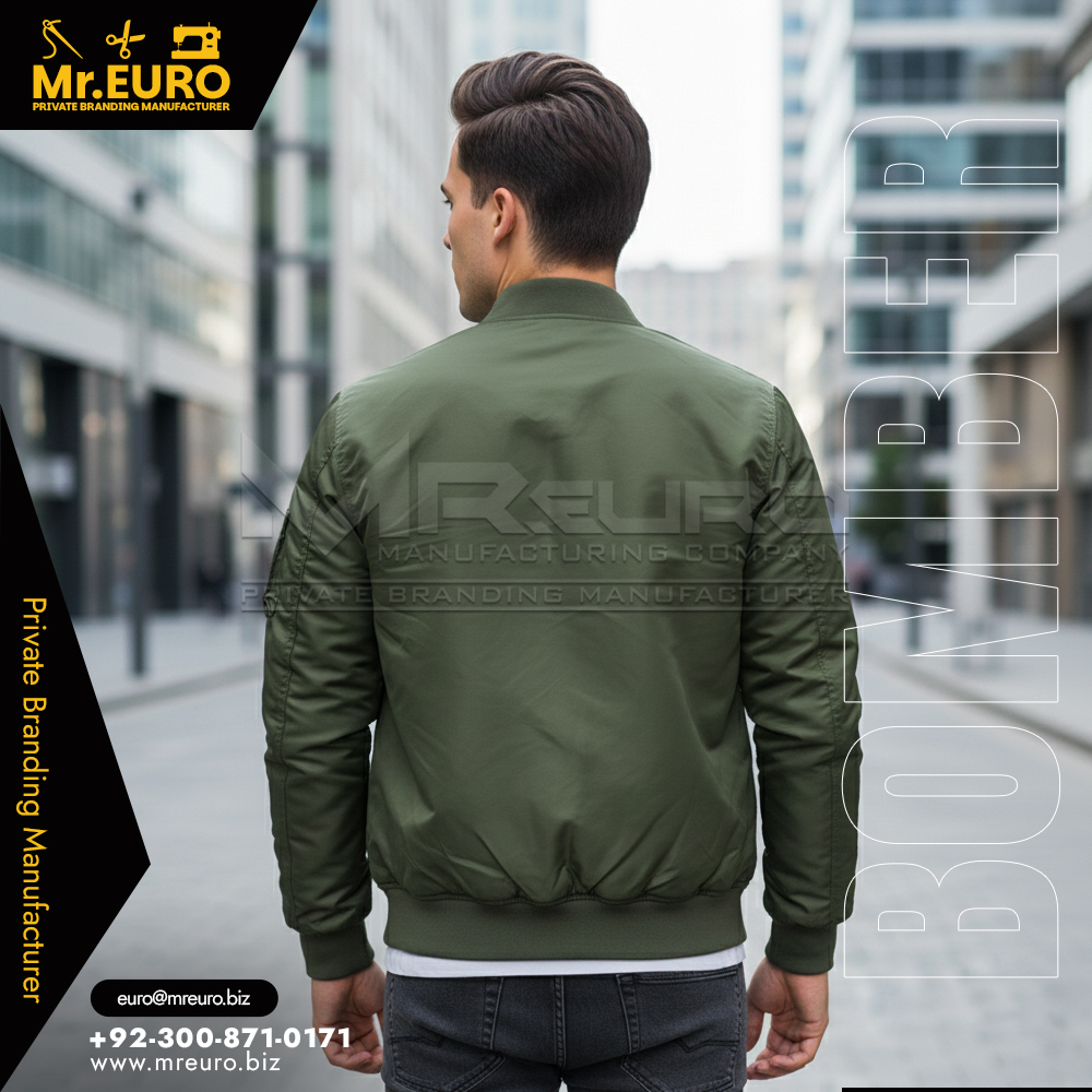 Men's Olive Green Bomber Jacket Casual Style - Image 2