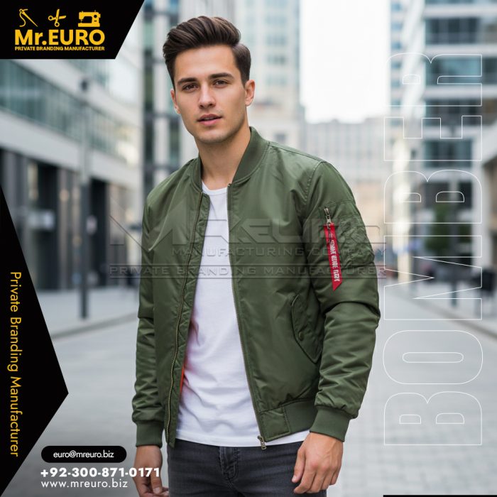 Men's Olive Green Bomber Jacket Casual Style