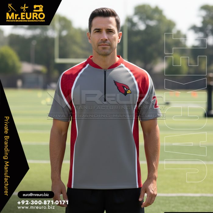 Custom Sublimation Coach Jacket Gray & Red Combo
