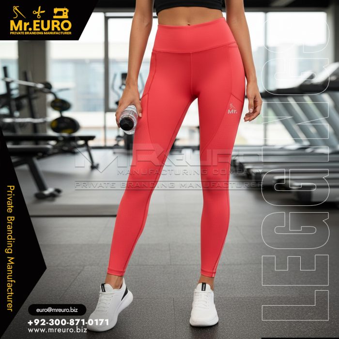High Waist Red Stretch Women Gym Leggings