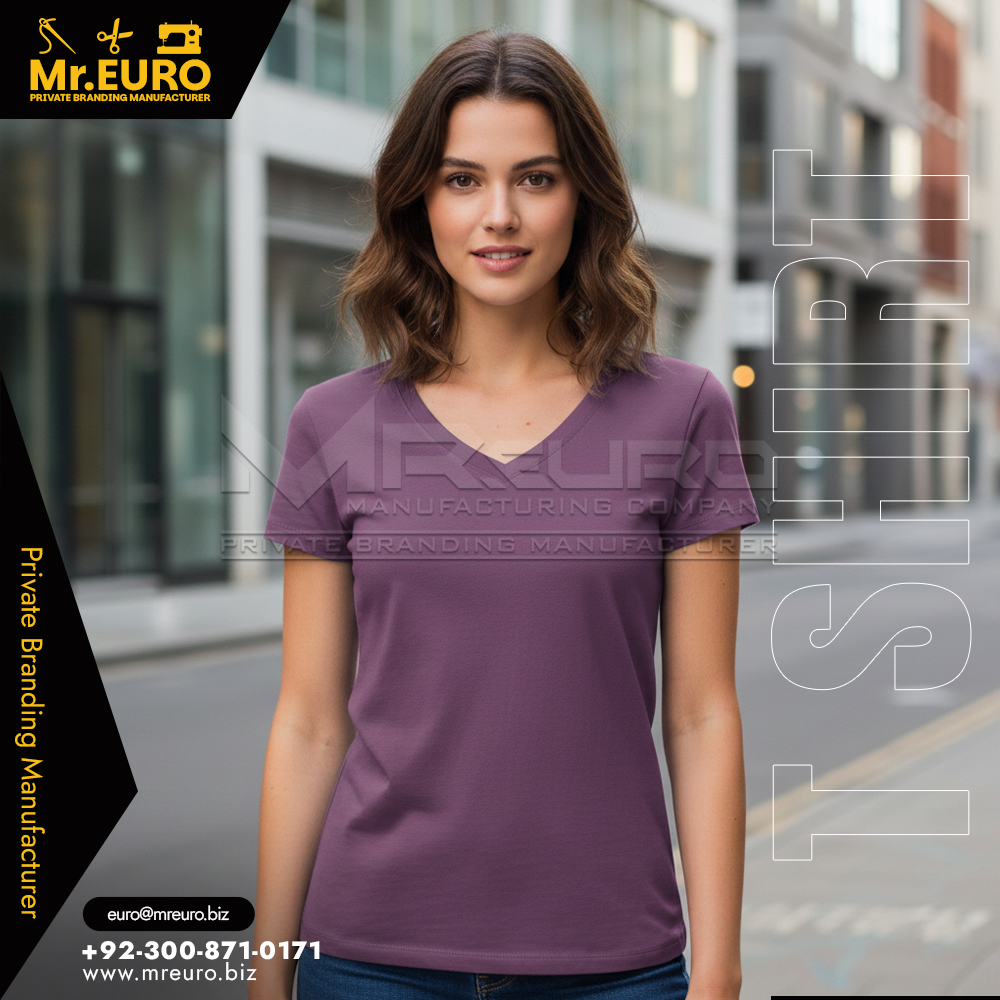 Women Solid Color V Neck T Shirt