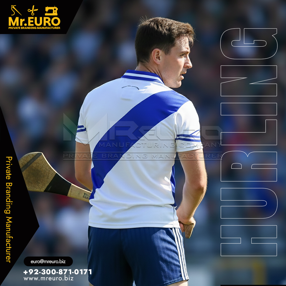 Customizable White Blue Cross Hurling Jersey Design - Image 2