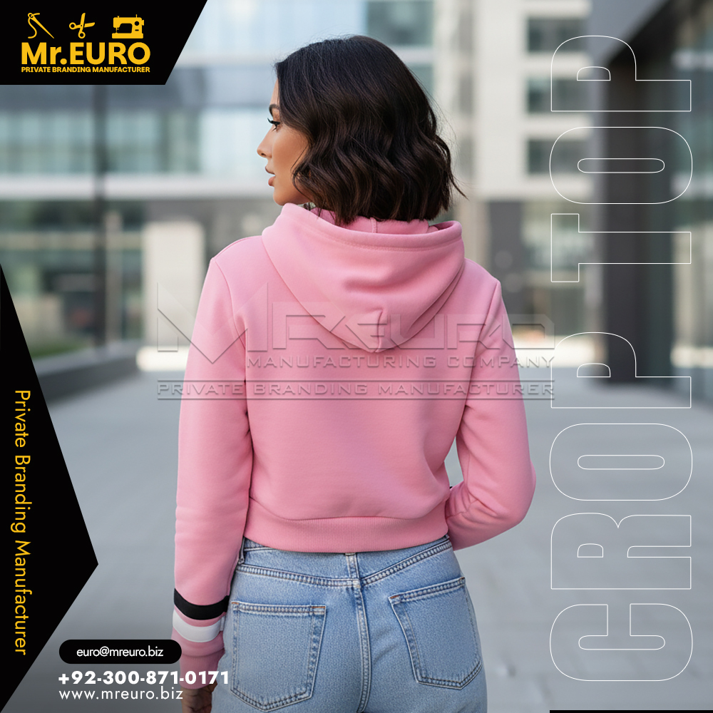 Women Pink Printed Crop Top Hoodie - Image 2