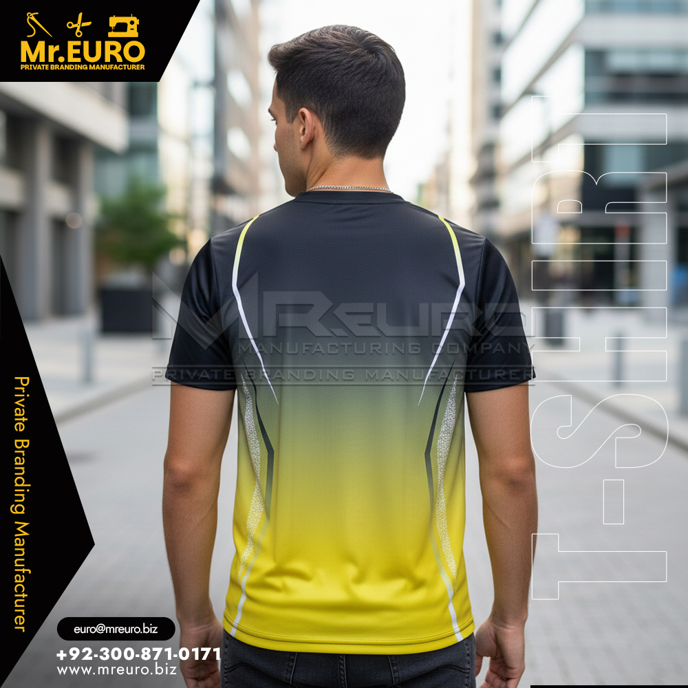Black Yellow Gradient Style V Neck T-Shirt - Image 2