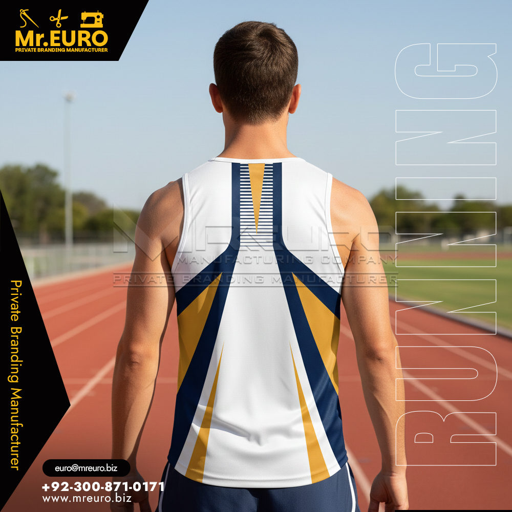 White & Blue Sublimation Running Sleeveless Tank Top - Image 2