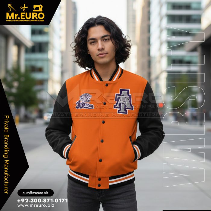 Stylish Orange & Black Varsity Jacket