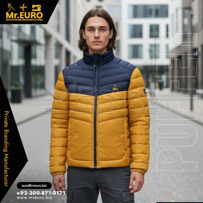 Yellow Black Puffer Jacket Stylish Winter Wear