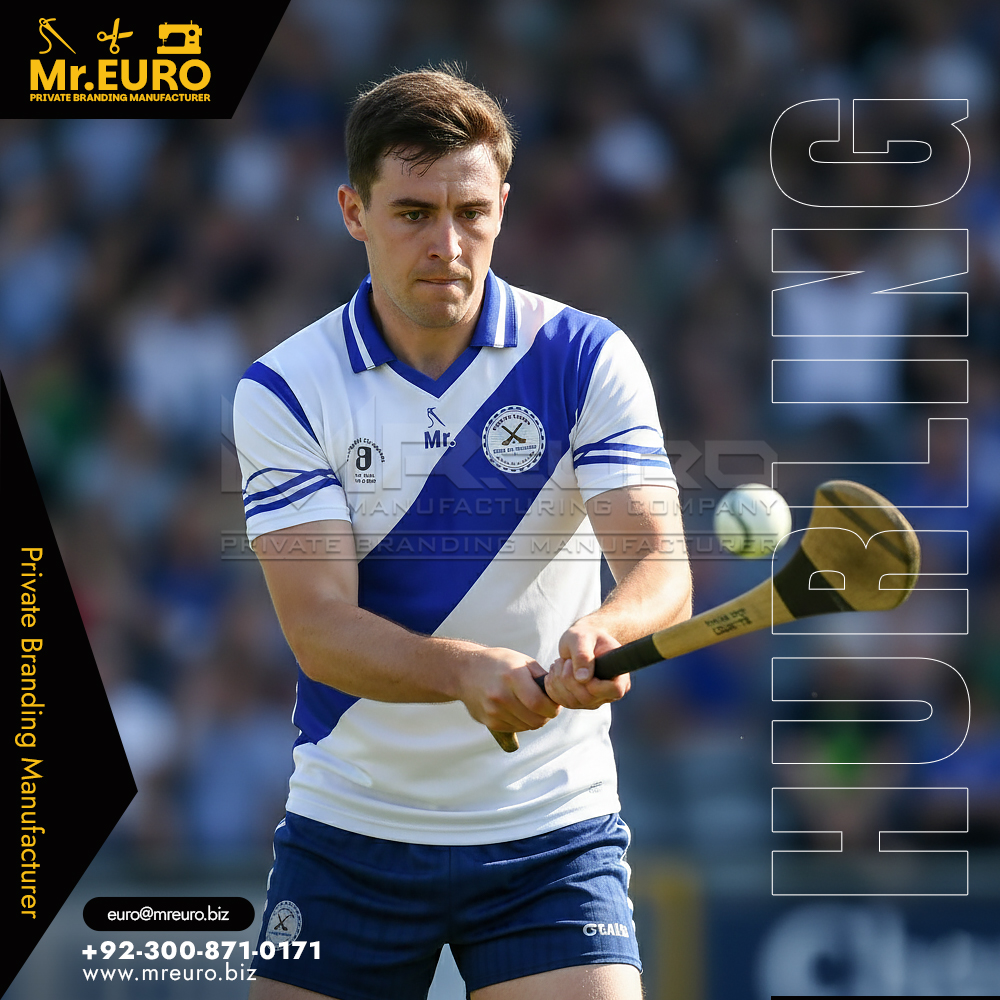 Customizable White Blue Cross Hurling Jersey Design