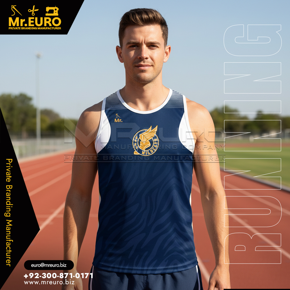 White & Blue Sublimation Running Sleeveless Tank Top