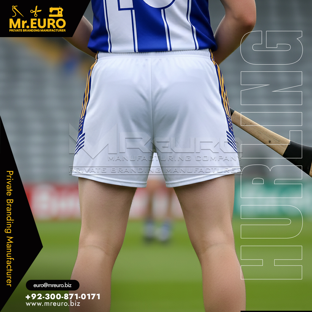 Sublimation White & Blue Hurling Shorts for Squads - Image 2