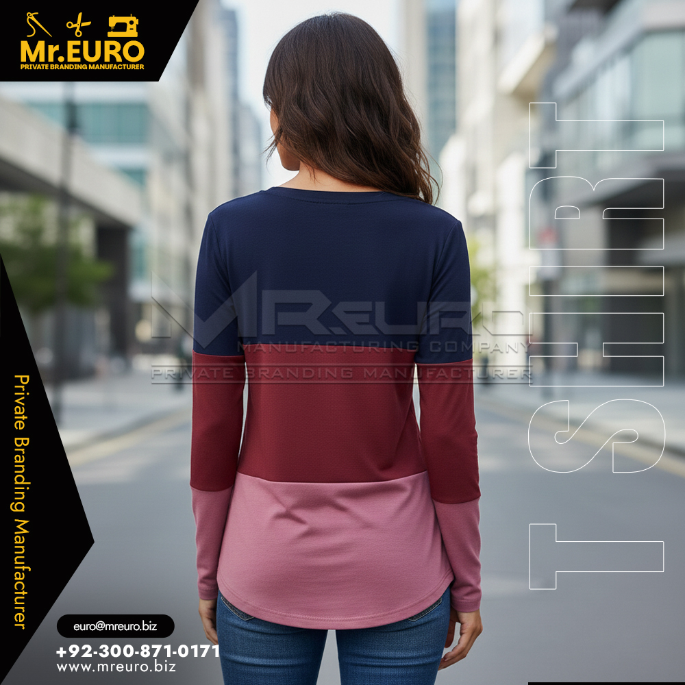 Women Color Block V Neck T-Shirt Fresh Style - Image 2