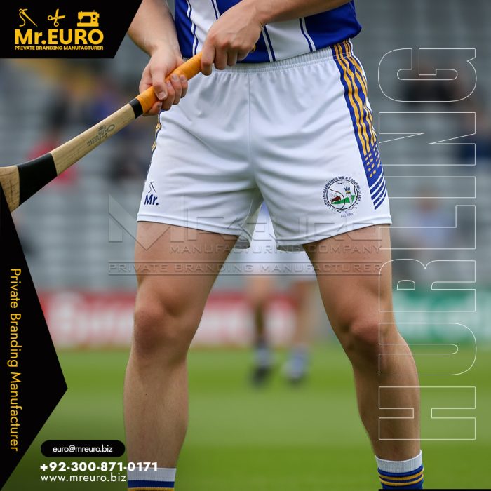 Sublimation White & Blue Hurling Shorts for Squads