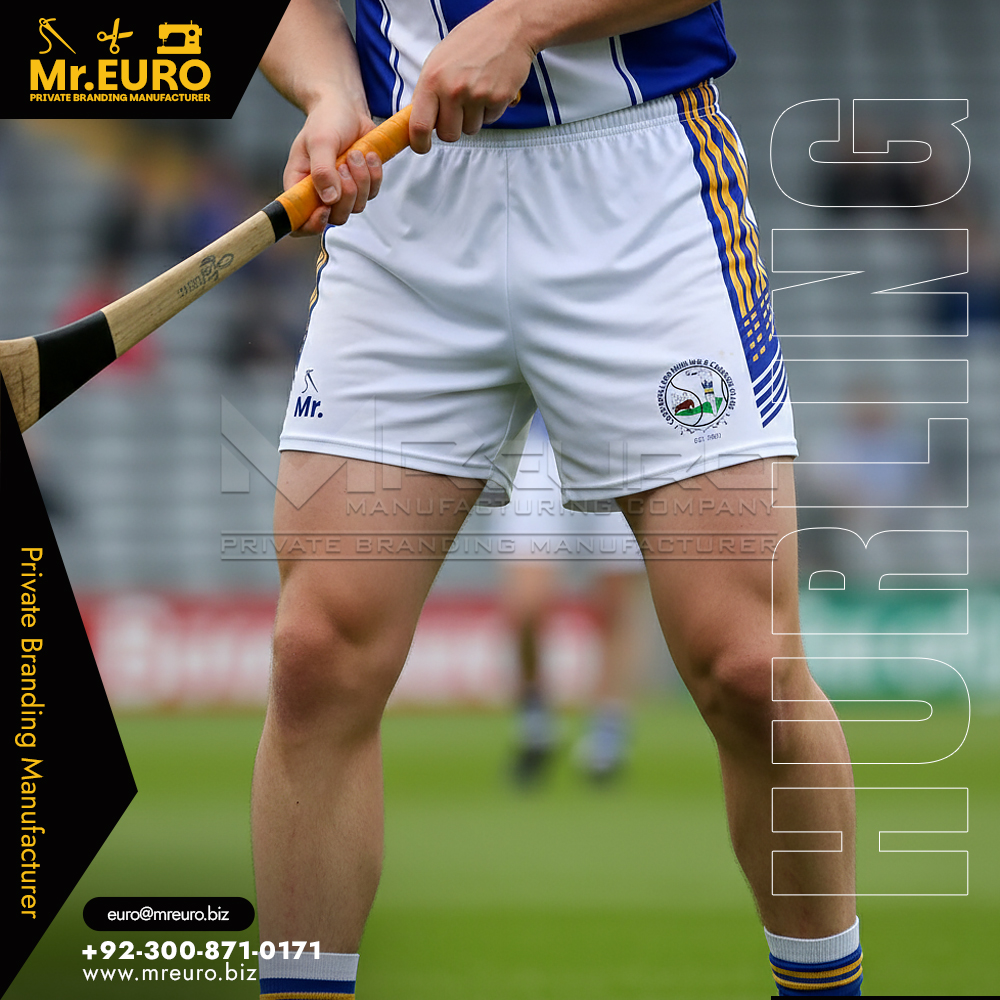 Sublimation White & Blue Hurling Shorts for Squads