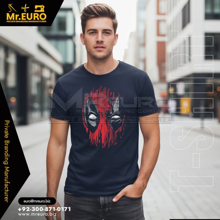 Dark Navy Graphic Cotton T-Shirt Casual Style