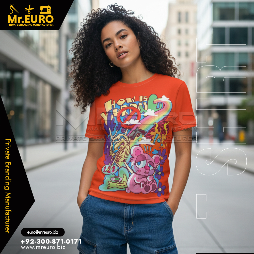 Cartoon Print Crew Neck T-Shirt Playful Style