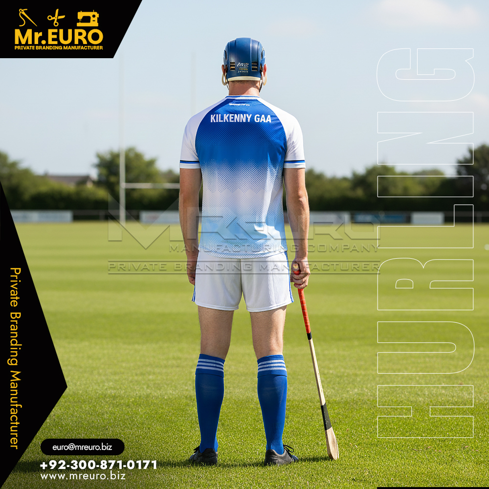 Custom Performance White Blue Hurling Uniform - Image 2
