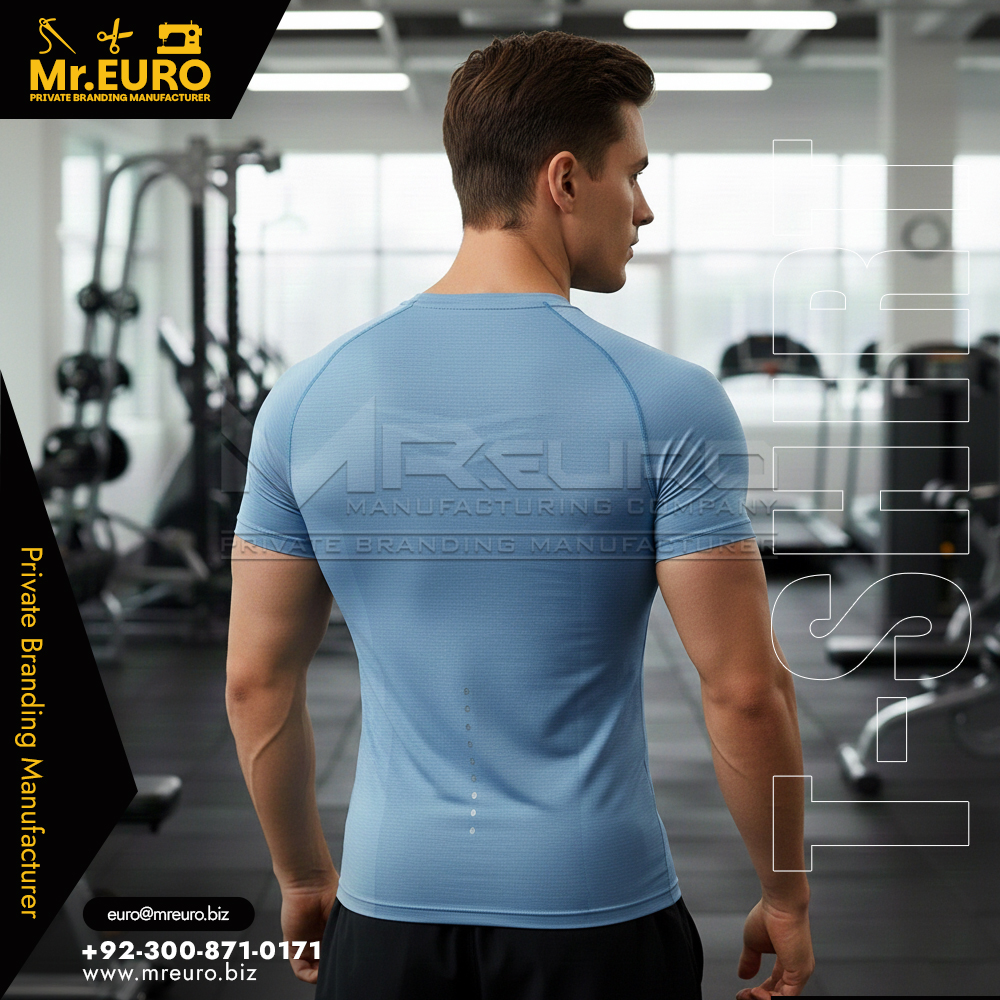 Sky Blue Gym Workouts Compression T-Shirt - Image 2