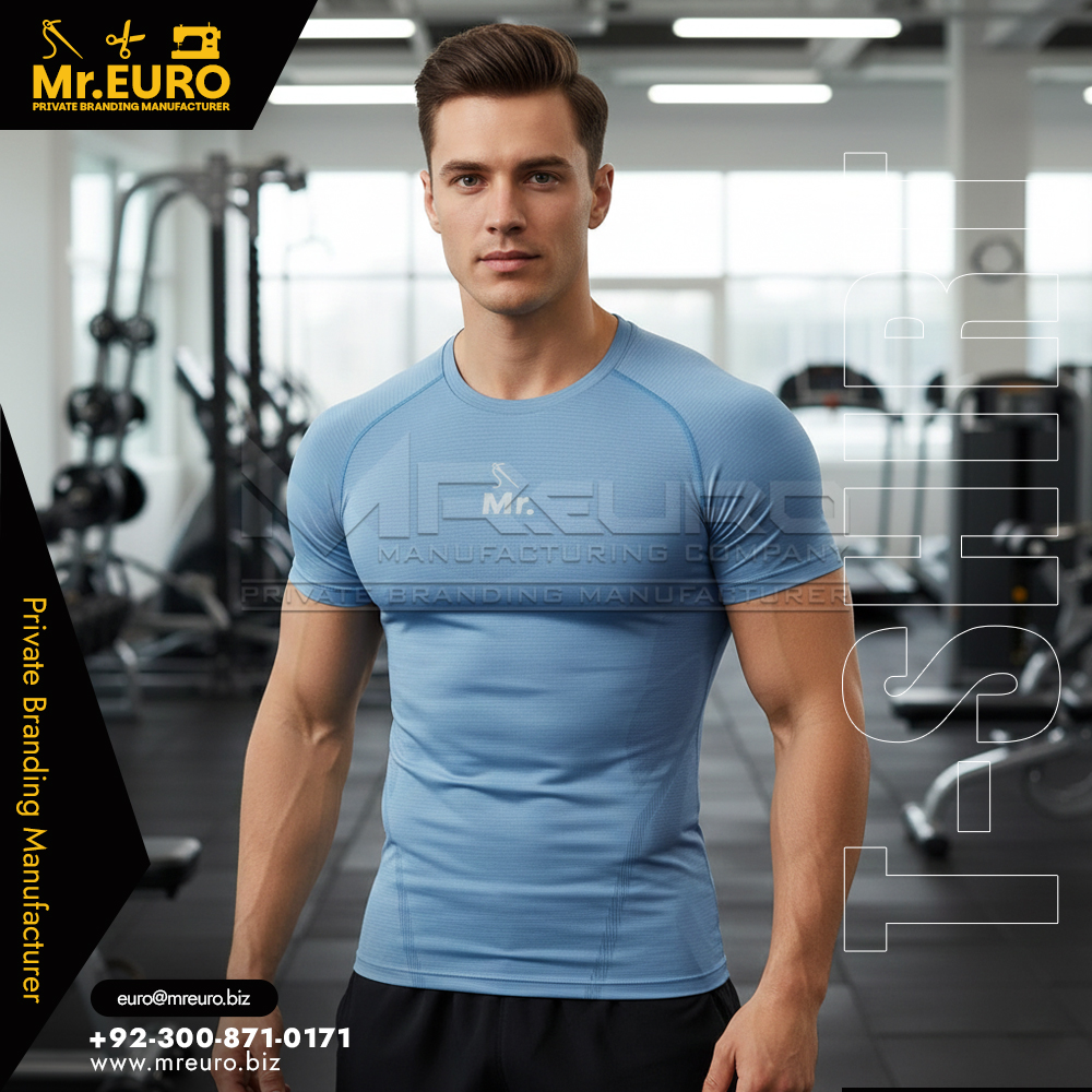 Sky Blue Gym Workouts Compression T-Shirt