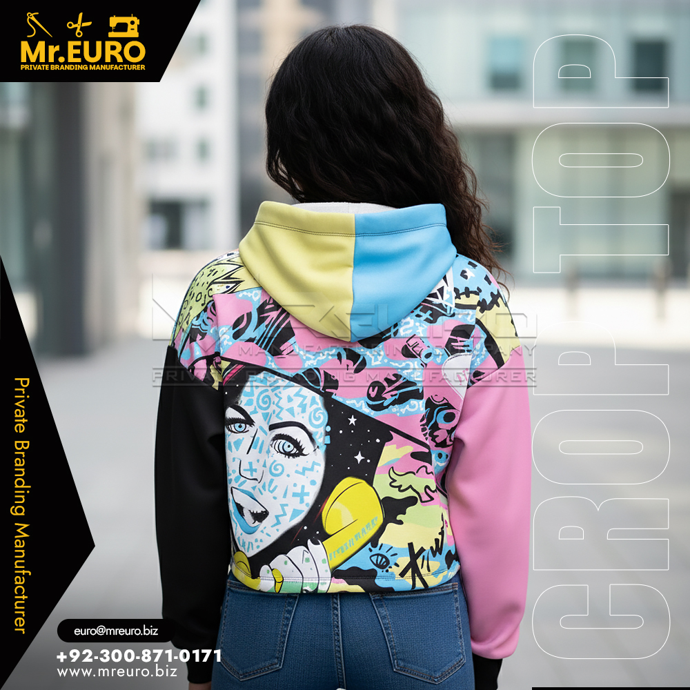 Sublimated Trendy Street Style Crop Top Hoodie - Image 2