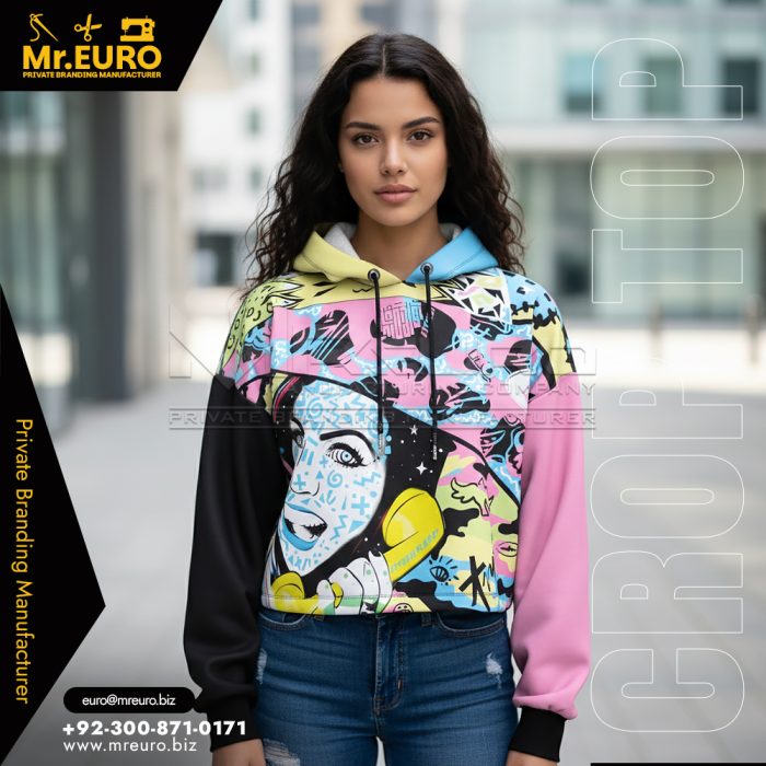 Sublimated Trendy Street Style Crop Top Hoodie