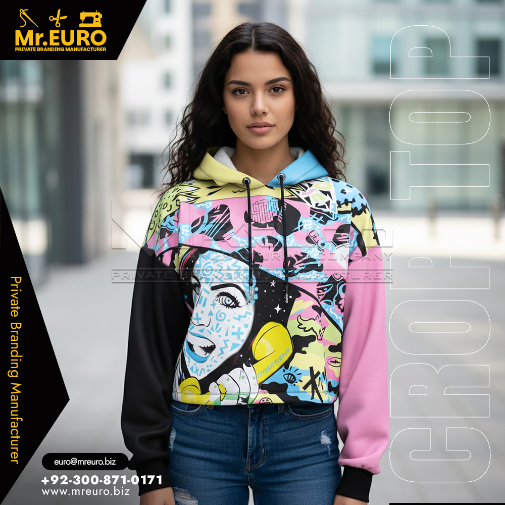 Sublimated Trendy Street Style Crop Top Hoodie