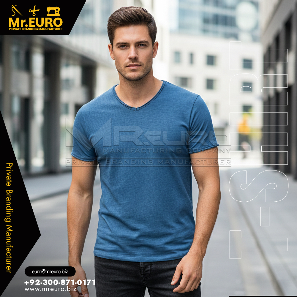 Classic Casual Blue V Neck T-Shirt