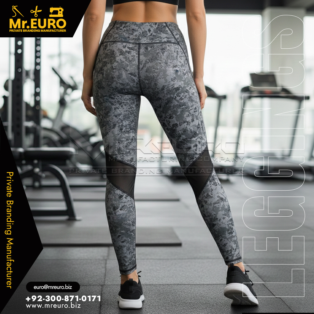 Stretch Grey Pattern Leggings Women's Fitness - Image 2