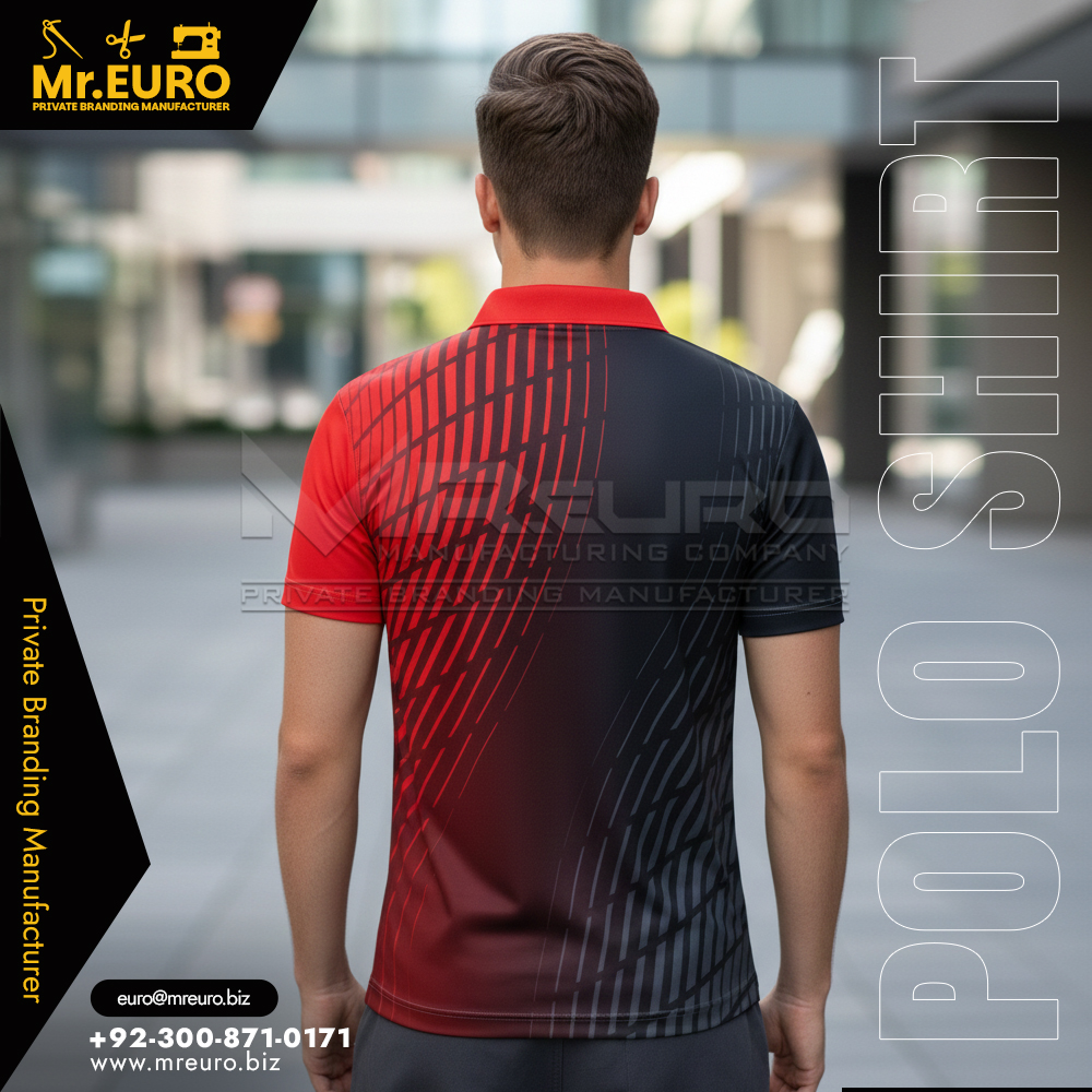 Red Black Sports Style Polo Shirt For Active Days - Image 2