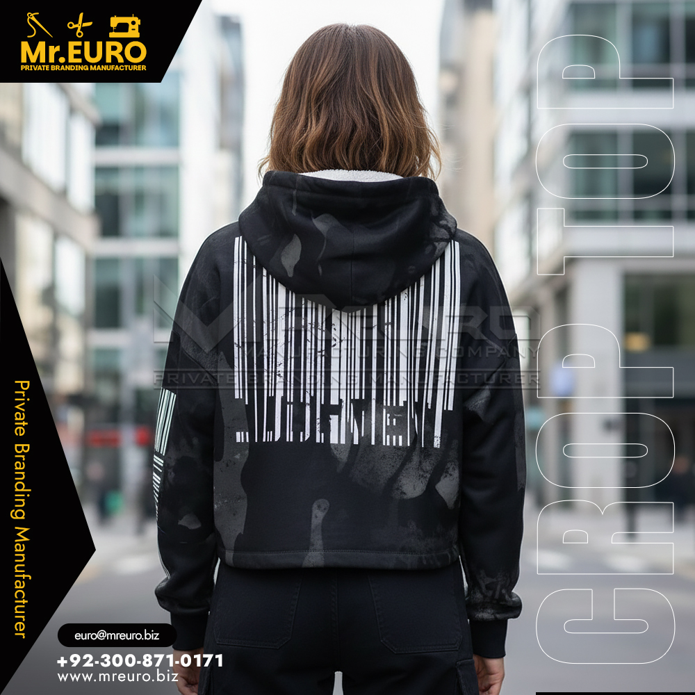 Women Urban Streetwear Look Sublimation Crop Top Hoodie - Image 2