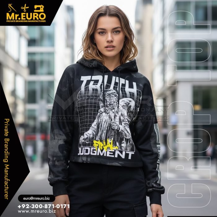 Women Urban Streetwear Look Sublimation Crop Top Hoodie