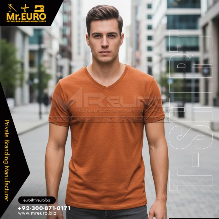 Stylish Casual Brown V Neck T-Shirt