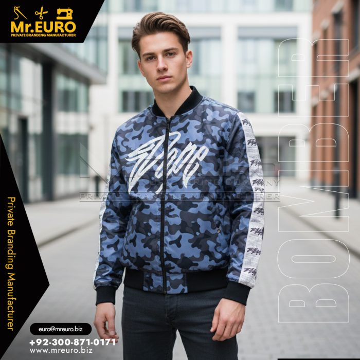 Blue Camouflage Bomber Jacket Men Style