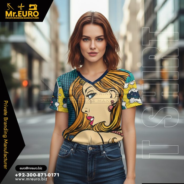 Women's Artistic V Neck T-Shirt Creative Style