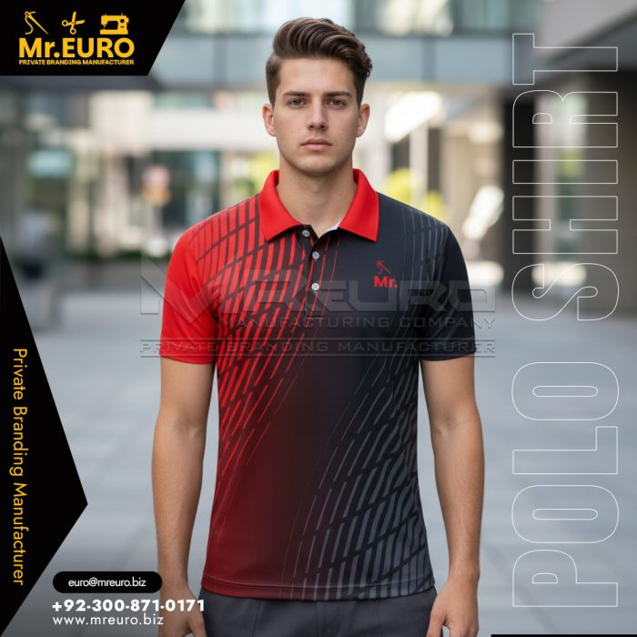 Red Black Sports Style Polo Shirt For Active Days