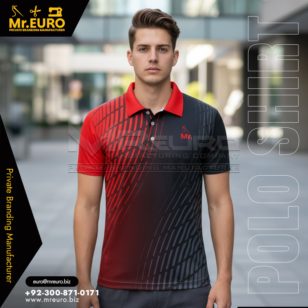 Red Black Sports Style Polo Shirt For Active Days