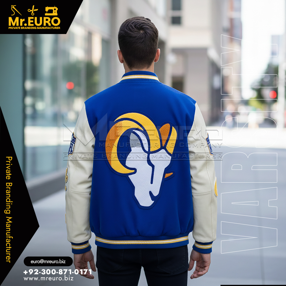Blue Varsity Jacket Classic Baseball Style - Image 2