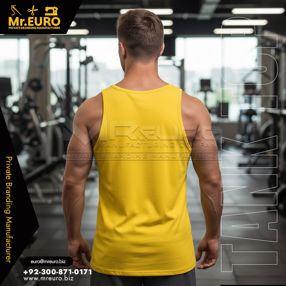 Yellow Sleeveless Gym Fitness Tank Top - Image 2
