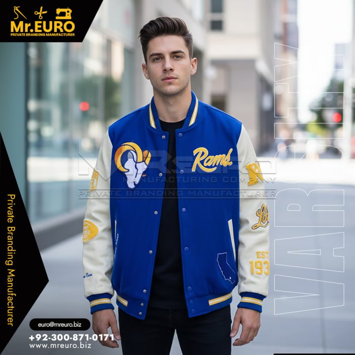 Blue Varsity Jacket Classic Baseball Style