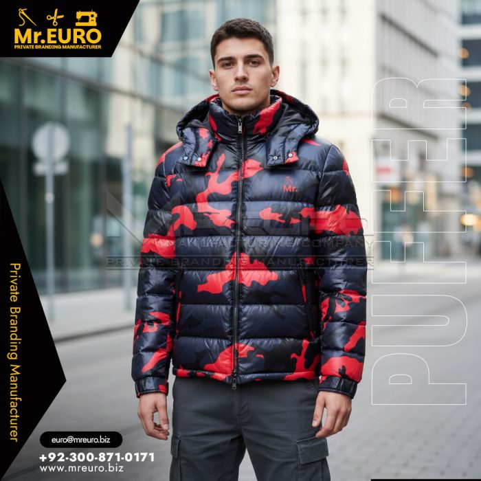 Men Black Red Sublimation Puffer Jacket