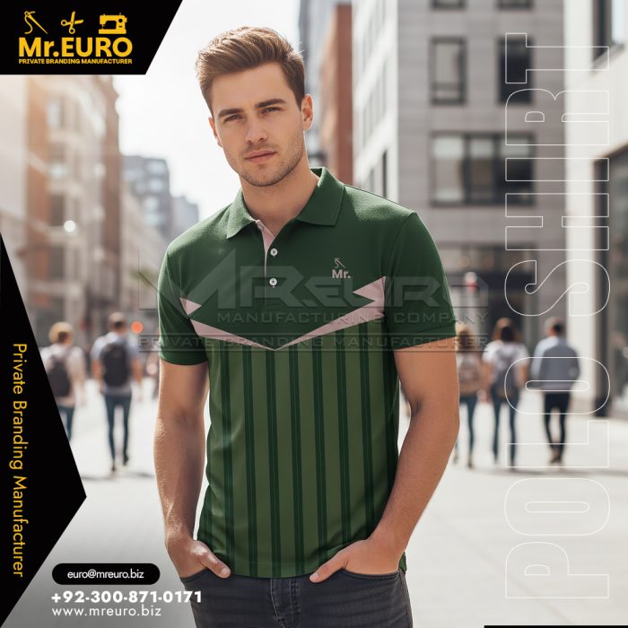 Green Striped Polo Shirt Sublimation Casual Style