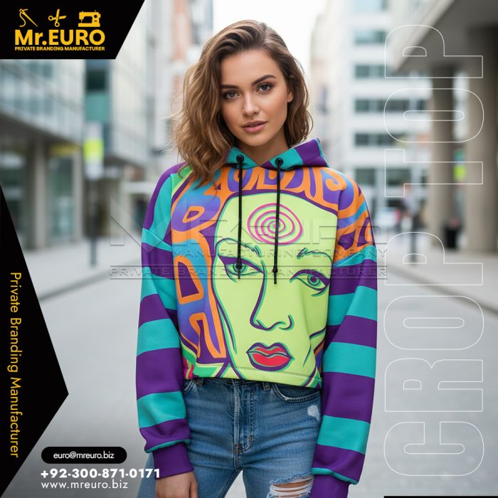 Artistic Multicolor Women Crop Top Hoodie