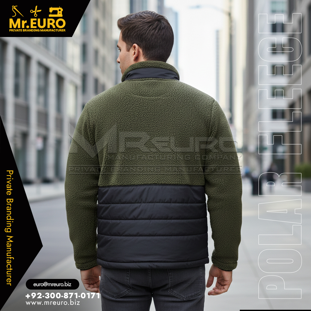 Men Olive Black Polar Fleece Jacket - Image 2