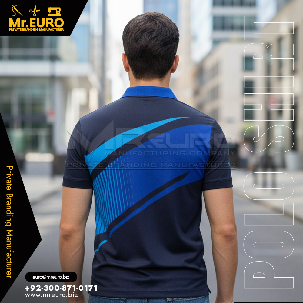 Designer Blue Printed Polo Shirt Modern Style - Image 2