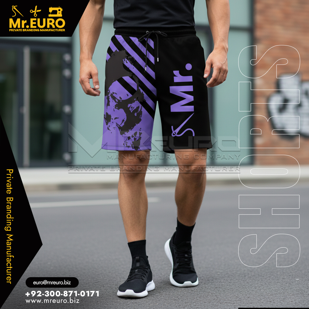 Purple Graphic Sports Shorts Modern Design
