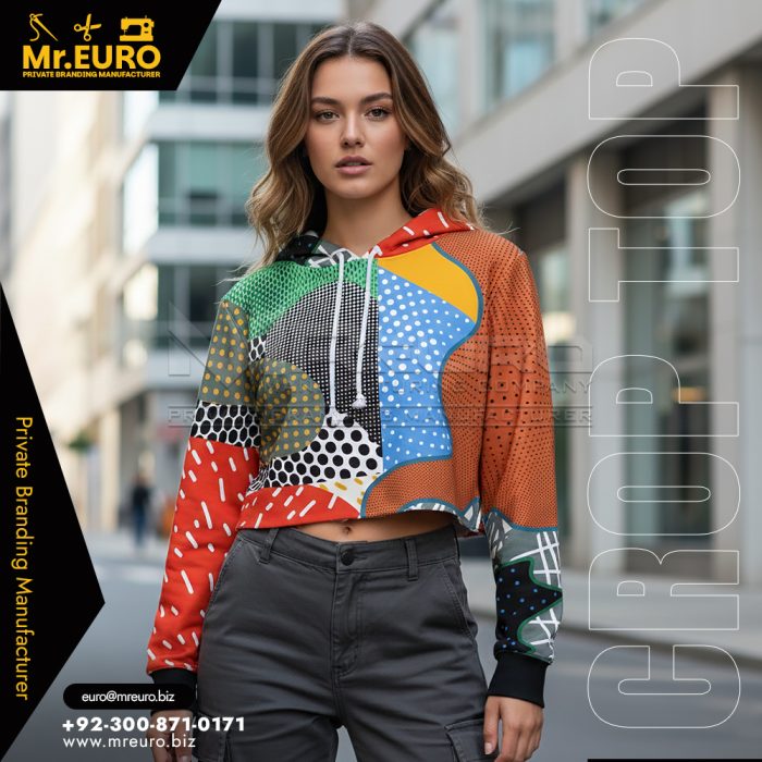 Women Designer Patchwork Street Crop Top Hoodie