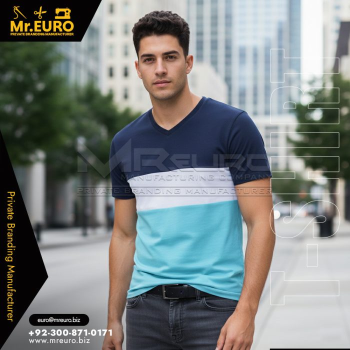 Blue & White Striped V Neck T-Shirt Classic Look