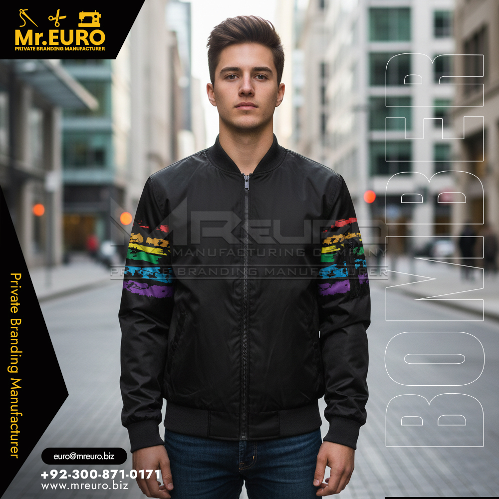 Minimal Street Style Black Bomber Jacket